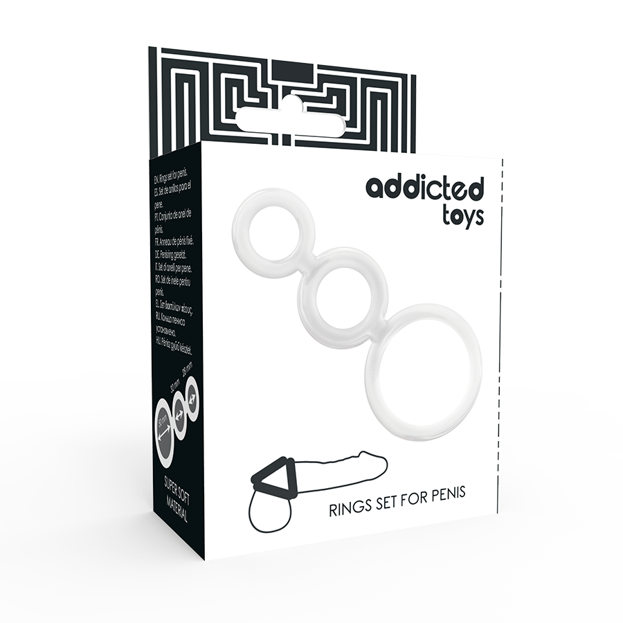 Addicted toys set  anillos pene y testiculos clear
