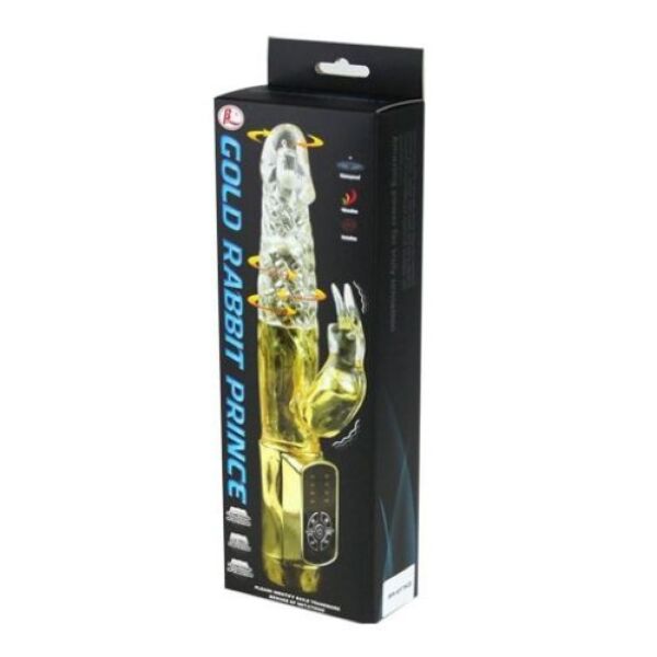 Vibromasseur rabbit Baile Rabbit Gold Prince, avec des billes sur le corps et une branche de lapin pour le clitoris