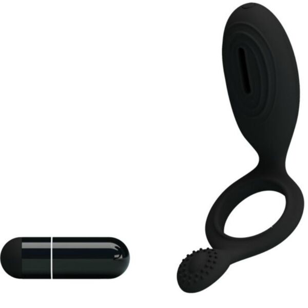 Anneau vibrant Pretty Love Ethel noir, avec stimulateur clitoridien