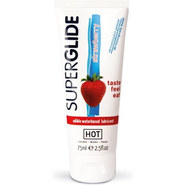 Lubrifiant comestible HOT Superglide 75 ml, disponible en cinq saveurs