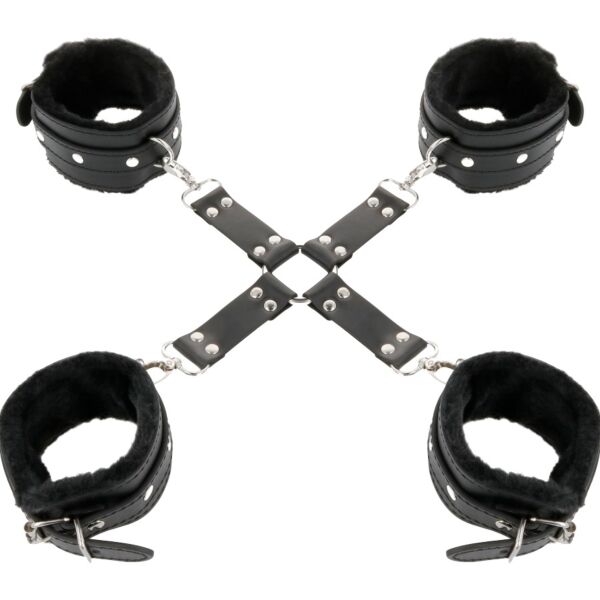 Menottes à sangles Darkness Bondage, avec coutures et anneaux en D