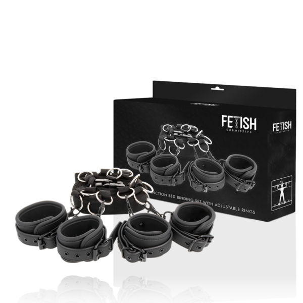 Set de menottes de lit Fetish Submissive Luxury avec néoprène, avec ses sangles, ses menottes de poignets et ses menottes de chevilles