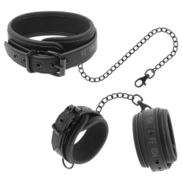 Ensemble de menottes et collier Fetish Submissive avec barre d'immobilisation et chaînes