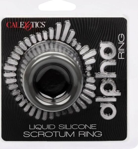 Anneau scrotal CalExotics Alpha Scrotum Ring en silicone liquide gris, avec une forme de sablier incurvée