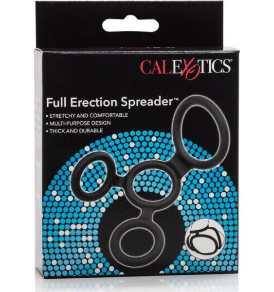 Anneau pénien CalExotics Full Erection Spreader en silicone noir avec quatre anneaux