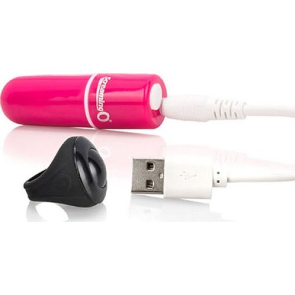 Mini-vibromasseur Screaming O Charged Vooom Remote rose avec sa télécommande en forme d'anneau