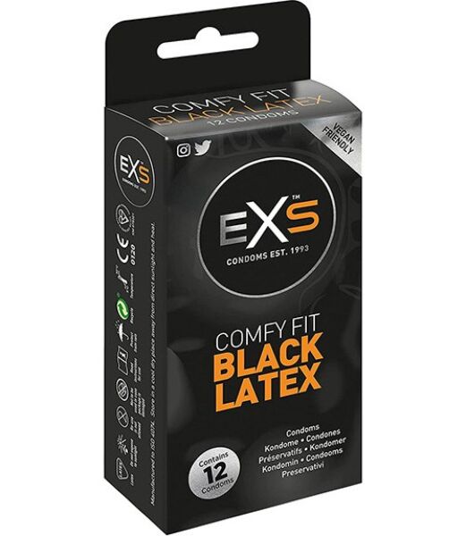 Boîte de préservatifs noirs Exs Black Latex, 12 unités