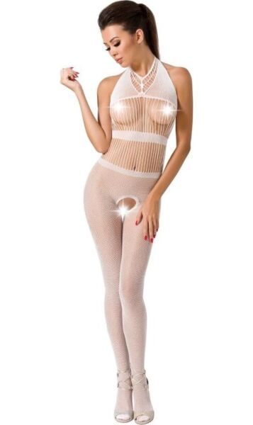 Bodystocking résille Passion BS048 avec dentelle et ouverture à l'entrejambe