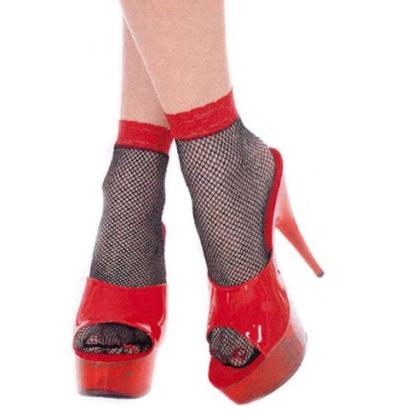 Chaussettes courtes Music Legs noires, en résille avec des détails rouges