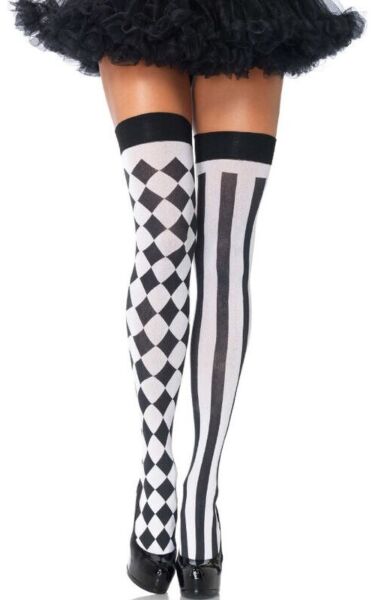 Bas cuissardes Leg Avenue Harlequin à motif de losanges noirs et blancs