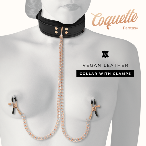 Collier avec pinces à tétons Coquette Chic Desire, avec ses deux pinces reliées par des chaînes et la laisse