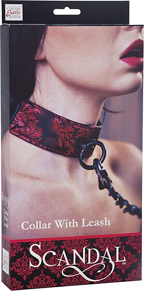Collier réversible CalExotics Scandal avec laisse chaîne et brocart rouge et noir