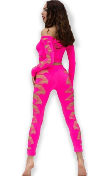 Ensemble top et legging Chilirose CR 4632 sans coutures en rose néon