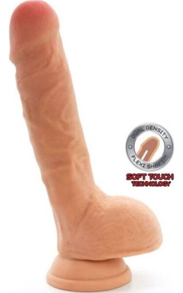 Gode réaliste Toyjoy Get Real Dual Density en teinte chair, avec testicules et base ventouse