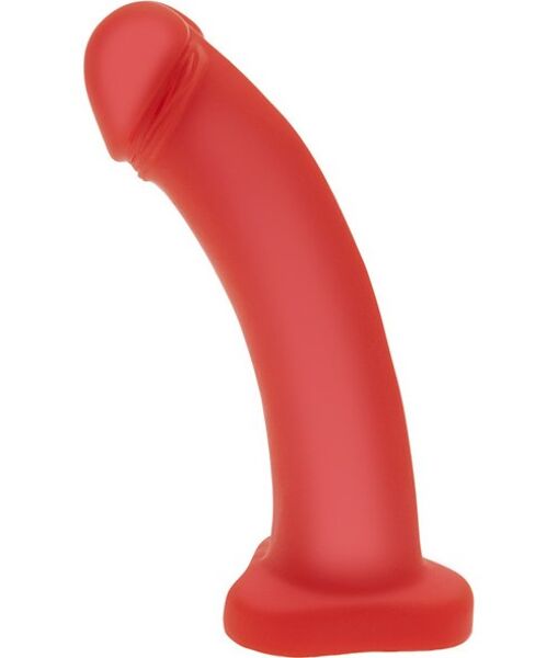 Gode semi-réaliste S Pleasures Semirealist de couleur rouge, avec tige courbée et gland marqué