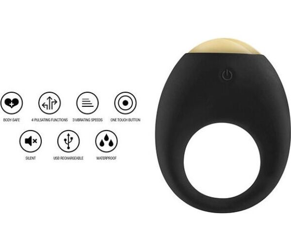 Anneau pénien vibrant ToyJoy Eclipse en silicone noir avec lumière LED multicolore