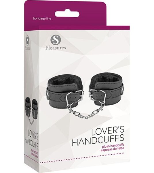 Menottes S Pleasures Lover's Handcuffs noires, reliées par une chaîne en métal