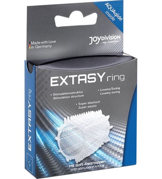 Anneau pénien Joydivision Extasyring, en silicone transparent avec reliefs