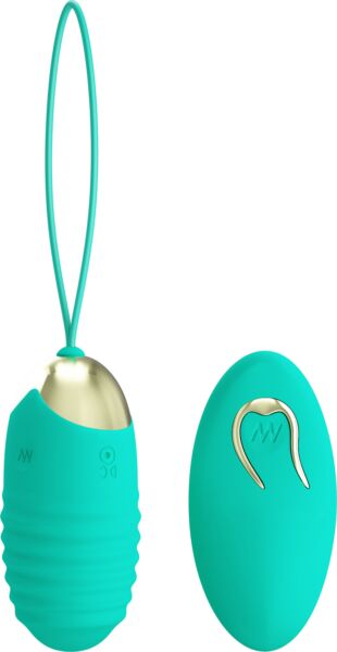 Œuf vibrant Party Up Ian de couleur turquoise avec sa télécommande