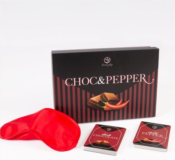 Jeu de cartes Secret Play Choc & Pepper, avec ses cartes chocolat et piment et le bandeau