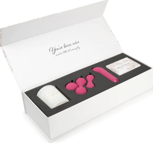 Coffret cadeau Je Joue Nice & Naughty avec le mini-vibromasseur, les boules Ami, la bougie de massage et la boîte de cartes