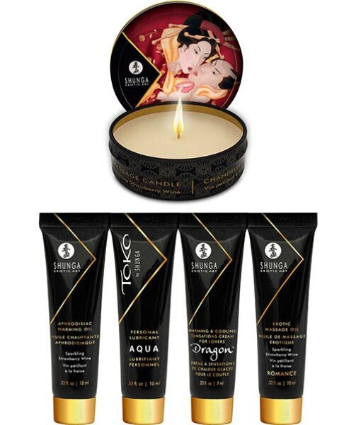 Coffret Shunga Geisha's Secret Strawberry avec ses cinq produits mini