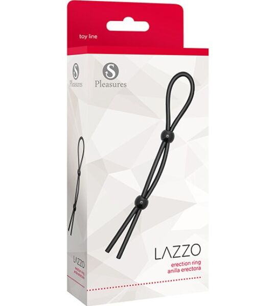 Anneau pénien S Pleasures Lazzo Ring de couleur noire, avec ses deux boules de fermeture
