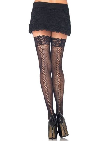 Bas résille noirs Leg Avenue Amor Twist hauteur cuisse, avec couture arrière en losanges