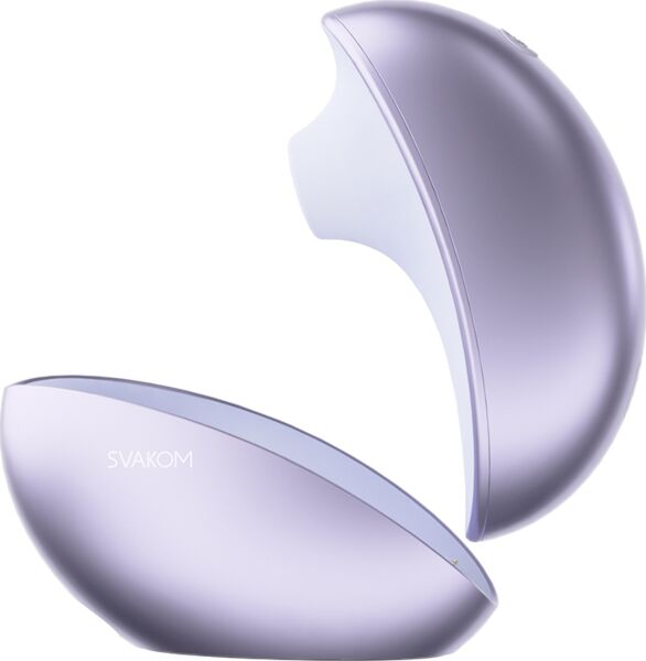 Stimulateur clitoridien à succion SVAKOM Pulse Galaxie à côté de sa base de charge avec projecteur de lumières