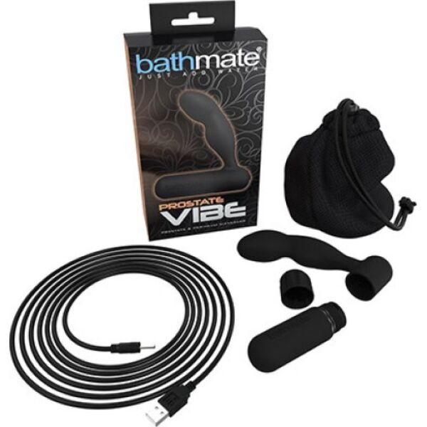 Masseur de prostate Bathmate Prostate Vibe de couleur noire, avec son mini-vibromasseur
