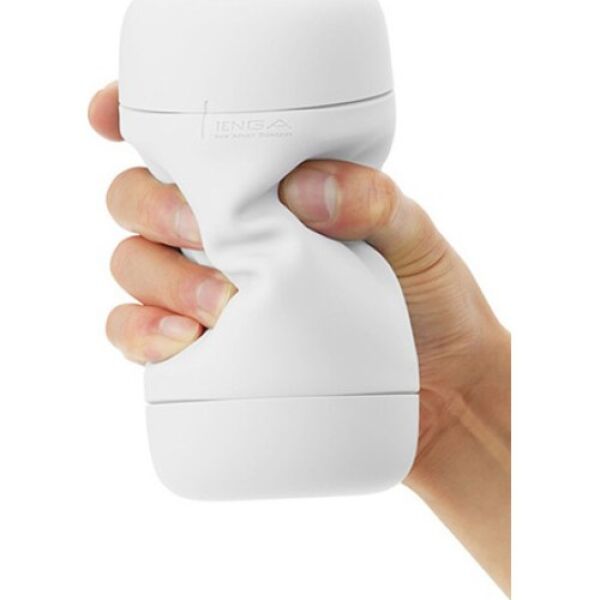Masturbateur Tenga Puffy Sugar White, de couleur blanche, avec sa coque souple