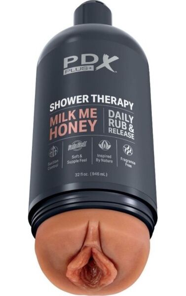 Masturbateur PDX Plus Shower Therapy Milk Me Honey en forme de flacon de shampoing