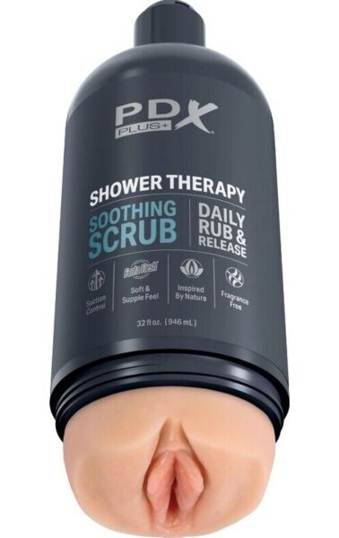 Masturbateur PDX Plus Shower Therapy Soothing Scrub en forme de flacon de shampoing