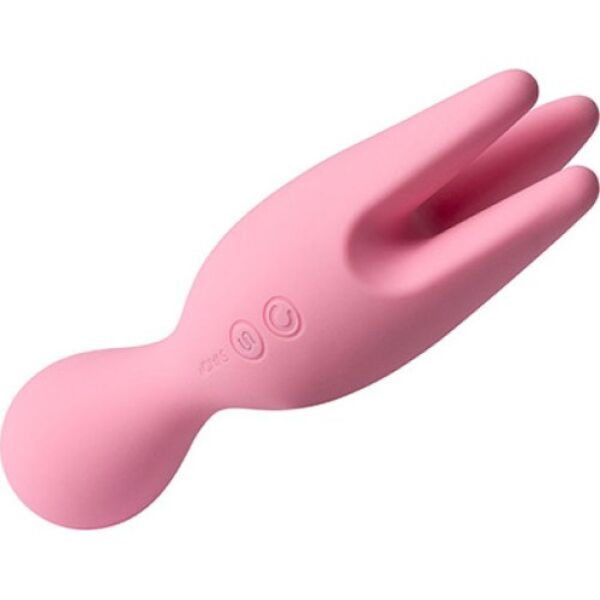 Vibromasseur SVAKOM Nymph Pink rose, avec sa tête ronde et ses trois doigts rotatifs