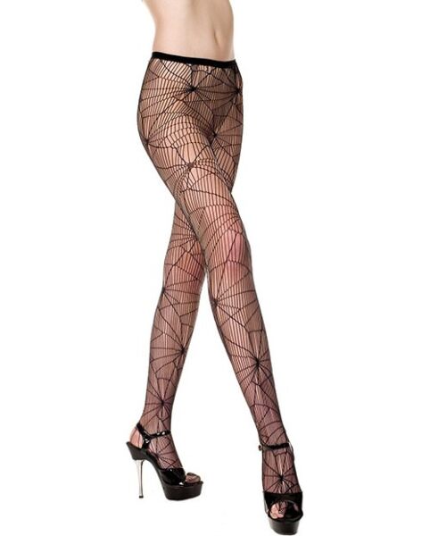 Collant Music Legs Toile d'araignée noir, avec motif toile d'araignée et transparences