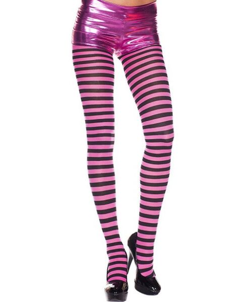 Collant Music Legs fuchsia rayures noires, collant opaque fuchsia à rayures noires