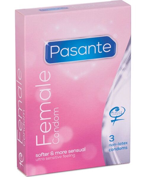Boîte de 3 préservatifs internes Pasante Internal Condom avec un sachet
