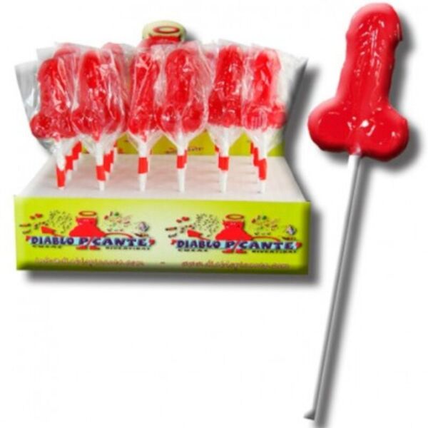 Sucette gommeuse Diablo Goloso fraise de Diablo Picante, en forme de pénis