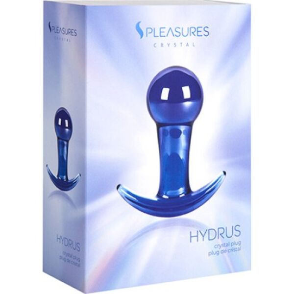 Plug anal S Pleasures Crystal Hydrus, bleu transparent, avec sa base de préhension