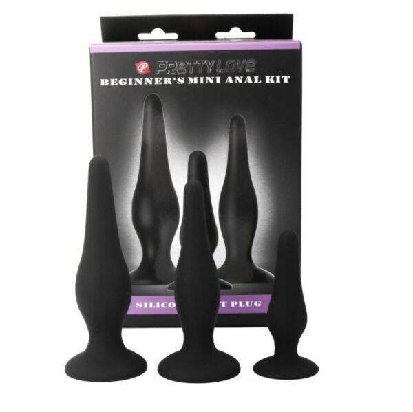 Les trois plugs anaux du Pretty Love Initiation Kit, en tailles petite, moyenne et grande