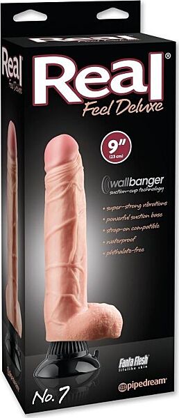 Vibromasseur Pipedream Real Feel Deluxe Nº 7 avec gland marqué, veines en relief, testicules et base à ventouse
