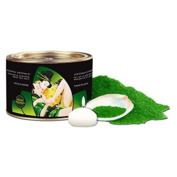 Sel de bain Shunga Lotus Flower de 600 g avec son coquillage doseur et sa bougie flottante