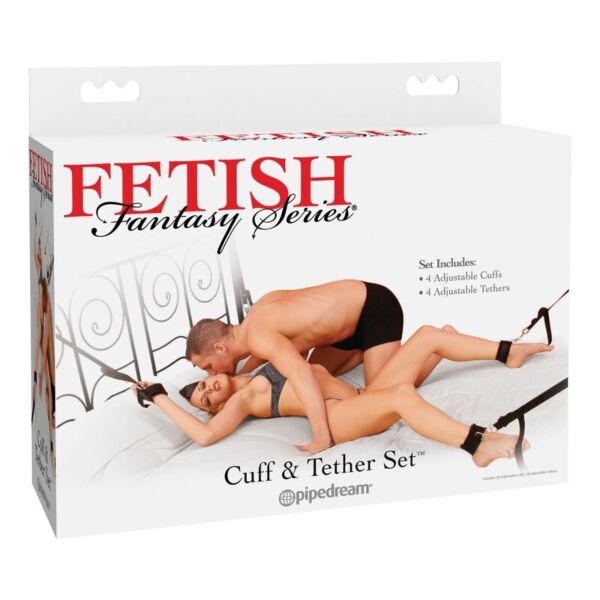 Kit de bondage Pipedream Fetish Fantasy Cuff & Tether Set, avec bracelets de poignets, bracelets de chevilles et attaches en nylon