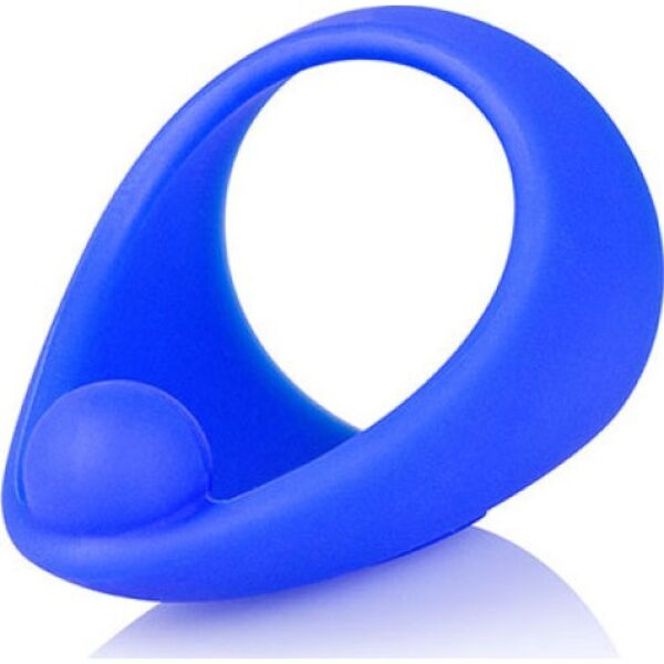 Anneau pénien Screaming O SlingO bleu, avec son prolongement et sa boule pour le périnée