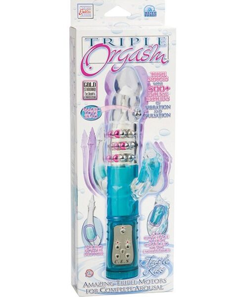 Vibromasseur rabbit Calexotics Triple Orgasm Triple Kiss, avec sa tête rotative et ses rangées de billes