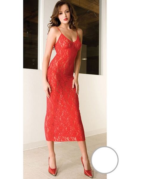 Robe longue blanche Music Legs, en dentelle et à fines bretelles