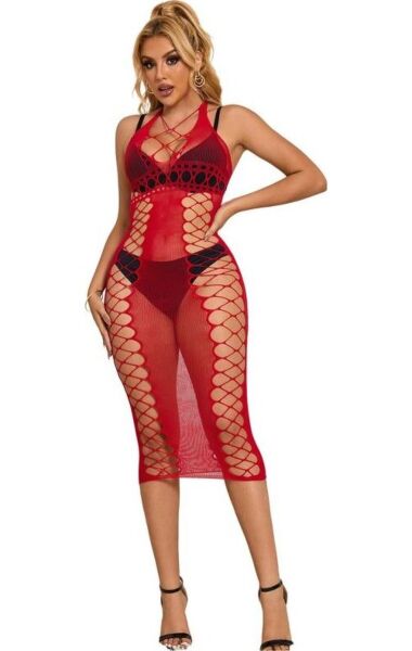 Nuisette longue en résille Subblime de couleur rouge