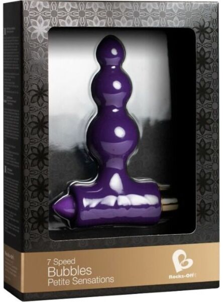 Vibromasseur anal Rocks-Off Petite Bubbles lilas, avec un corps ondulé et une base en T