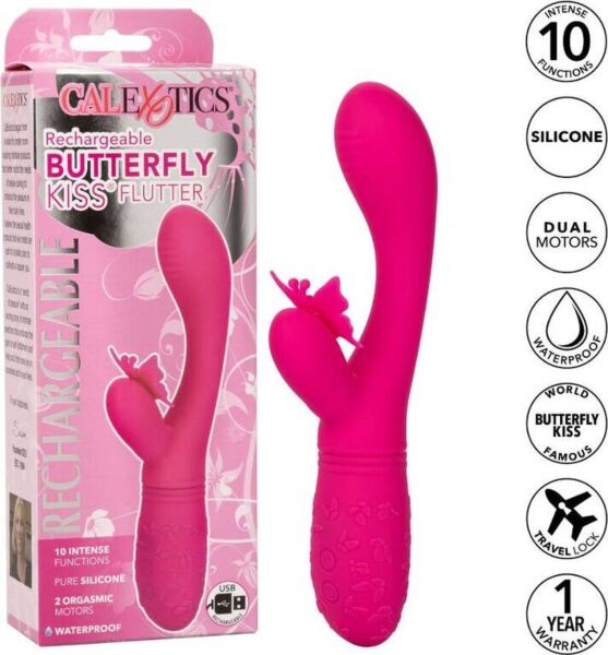 Vibromasseur CalExotics Butterfly Kiss Flutter rose, avec le bras pour le point G et le papillon