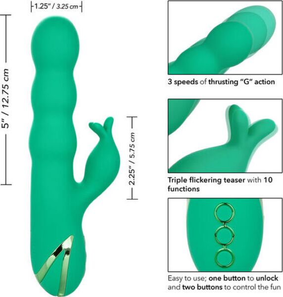 Vibromasseur point G CalExotics Sonoma Satisfier Green, avec sa tige et son stimulateur externe